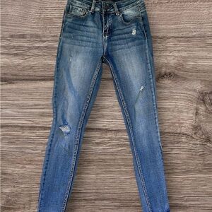 Fashion Nova Distressed Blue Skinny Jeans size 3 junior